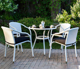 White Wicker And Rattan 4 Seater Dining Set With Black Cushions