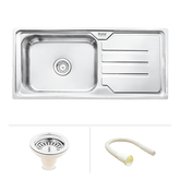 Trueliving Modern Silver_Square Single Bowl (32 x 20 x 8 inches) 304-Grade Stainless Steel Kitchen Sink with Drainboard