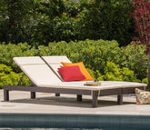 Dark Brown Adjustable Outdoor Attached 2 Patio Lounger With Cream Cushions
