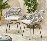 Black And White Rope 2 Seater Chair Set With Cream Cushions