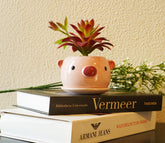Whimsy Ceramic Enamel Pot With Artificial Flowers (Purple)