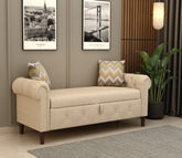 Velo Cushioned Hand Carved Sofa Bench With Hidden Storage (Jade Ivory)