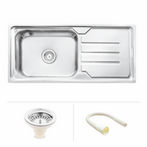 Trueliving Luxury Silver_Square Single Bowl (42 x 20 x 9 Inches) Premium Stainless Steel Kitchen Sink with Drainboard