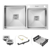 Trueliving Luxury Silver_Handmade Double Bowl Premium Stainless Steel Kitchen Sink (37 x 18 x 10 Inches)