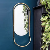 Trueliving Corner Round Rectangular Metal Extra Golden Framed Decorative Wall Mount Mirror | 18" x 48"