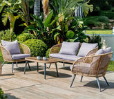 Beige Rope 4 Seater Sofa Set With Table And Grey Cushions