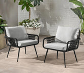 Black Rope 2 Seater Chair Set And Grey Cushions