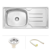 Trueliving Facy Silver_Square Single Bowl (37 x 18 x 8 Inches) Premium Stainless Steel Kitchen Sink with Drainboard