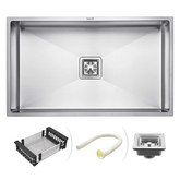 Trueliving Luxury Silver_Handmade Single Bowl 304-Grade Kitchen Sink (18 x 16 x 10 Inches) with Tap Hole