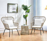Beige Rope 2 Seater Table With Chair And off-White Cushions Balcony Set