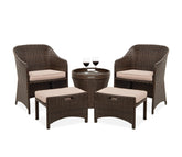 Dark Brown Rattan And Wicker 2 Seater Patio Set With Table And Cream Cushions