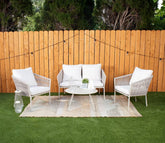 White Rope 4 Seater Sofa Set With Table And White Cushions Color