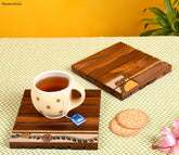 Wooden Handcrafted Flower Art Coaster - Set of 2