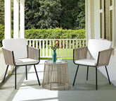 Beige Rope 2 Seater Chair Set With Table And White Cushions