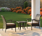 Dark Brown Rattan And Wicker 2 Seater Set With Table And Off White Cushions