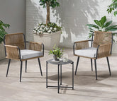 Beige Rope 2 Seater Chair With Table and Cushions Balcony Set