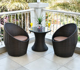 Dark Brown Rattan And Wicker 2 Seater Set With Table And Brown Cushions