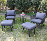 Black Rope 4 Seater Sofa Set With Round Table And Grey Cushions
