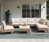 Beige Rattan And Wicker 8 Seater Patio Set With Off White Cushions