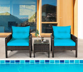 Dark Brown Rattan And Wicker 2 Seater Set With Table And Cushions