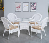 Wicker And Rattan 4 Seater Dining Set With Cream Cushions (White)