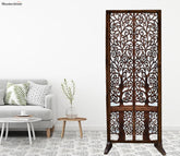 Samuel Floral Hand Carved Wooden Room Divider Single Panel With Stand