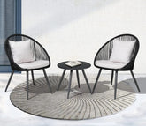 Black Rope 2 Seater Chair With Table And Off White Cushions Patio Set