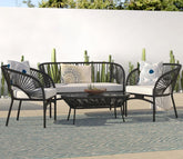 Black Rope 4 Seater With Table And Off-White Cushions