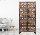 Ethan Floral Hand Carved Wooden Room Divider Single Panel With Stand