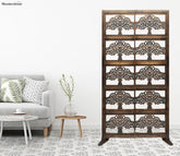 Hand Carved Wooden Room Divider Single Panel Tree Design With Stand