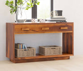 3 Drawer Wooden Partition Leave Design Console Table