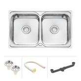 Trueliving Facy Silver_Oval Double Bowl Premium Stainless Steel (45 x 20 x 9 inches) Kitchen Sink