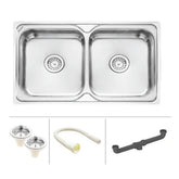 Trueliving Luxury Silver_Square Double Bowl (37 x 18 x 8 inches) 304-Grade Kitchen Sink