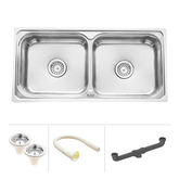 Trueliving Facy Silver_Square Double Bowl Premium Stainless Steel Kitchen Sink (37 x 18 x 8 inches)