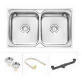 Trueliving Luxury Silver_Square Double Bowl Premium Stainless Steel Kitchen Sink (45 x 20 x 9 inches)