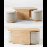 Trueliving Wood Luxury Pink Table Stool (Table H 30 x W 34 x D 18 Stool H 18 x W 16 x D 14)