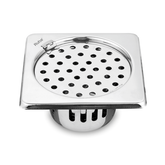 Trueliving_Air Square Silver 304-Grade Floor Drain with Collar, Hinge & Cockroach Trap (5 x 5 Inches)