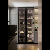 Trueliving Black Glass Door Luxury Crockery Cabinet 43.2D x 101.6W x 172.7H Centimeters