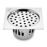 Trueliving_Air Square Silver Flat Cut 304-Grade Floor Drain with Hinge & Cockroach Trap (5 x 5 Inches)