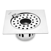 Trueliving_Air Square Silver Flat Cut 304-Grade Floor Drain with Hinge, Hole & Cockroach Trap (6 x 6 Inches)