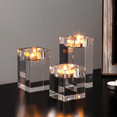 Trueliving Clear Glass Square Royal Feel Candle Holder 18 CM To 41 CM