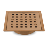 Trueliving_Pearl Brown Square Flat Cut Floor Drain in Antique Copper PVD Coating (5 x 5 Inches)
