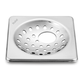 Trueliving_One Square Silver with Collar Floor Drain (4 x 4 inches) with Hole (Pack of 2)