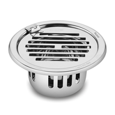 Trueliving_Classic Round Silver 304-Grade Floor Drain with Collar, Hinge & Cockroach Trap (5 Inches)
