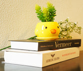 Whimsy Ceramic Enamel Pot With Artificial Flowers (Yellow)