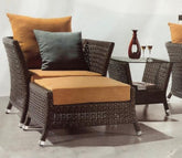 Dark Brown Rattan And Wicker 2 Seater Patio Set With Table And Middle Yellow Cushions