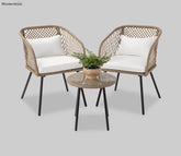 Beige Rattan And Wicker 2 Seater Chair With Table And Off White Cushions Patio Set