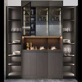 Trueliving Black Crockery Cabinet With Glass Door With Drawer 43.2D x 200W x 172.7H Centimeters