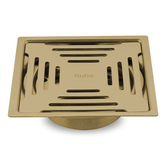 Trueliving_Opal Silver Square Flat Cut Floor Drain in Yellow Gold PVD Coating (5 x 5 Inches)