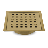 Trueliving_Pearl Silver Square Flat Cut Floor Drain in Yellow Gold PVD Coating (5 x 5 Inches)